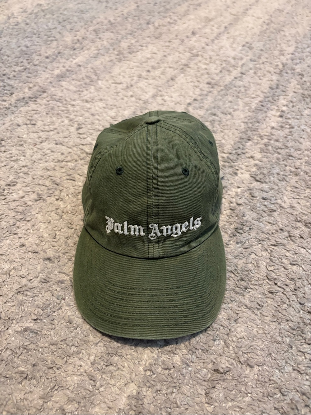 Palm Angels Classic Logo Cap Olive Army Green Gothic Embroidered Baseball Hat OS
